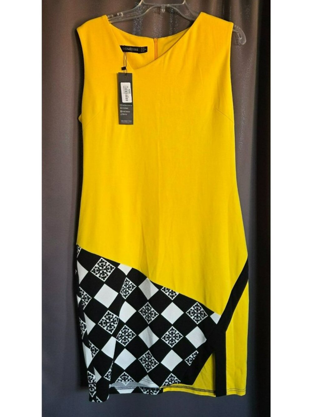 Homeyee Women's Dress NWT Yellow/Black/White Zipper Closure Size 12